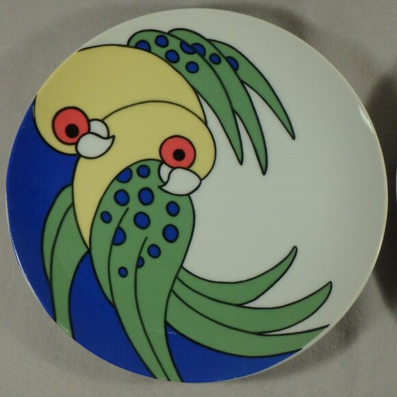 4 Fitz & Floyd Variations Parrots Birds 7" Salad Dessert Plates Dish Japan 1974 - Picture 2 of 6